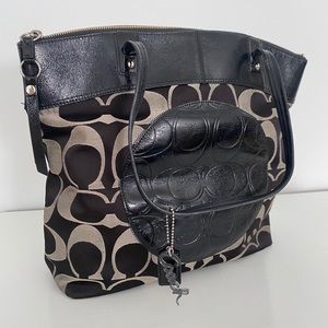 Coach Signature Black Gray Logo Shoulder Bag